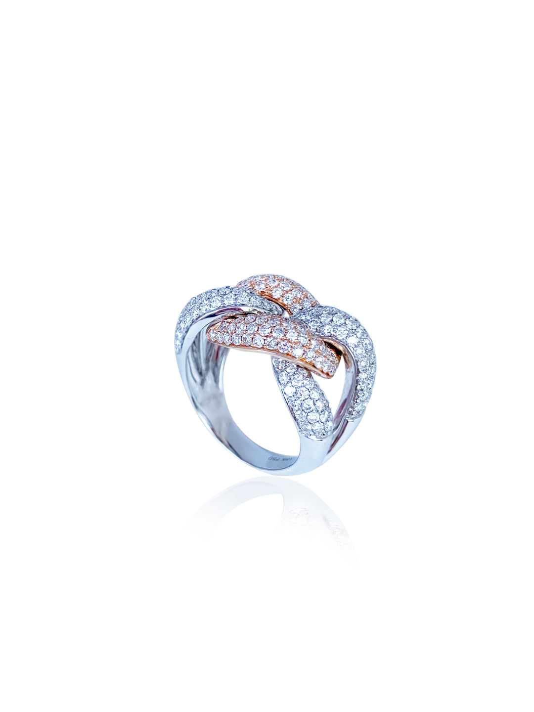 True Two-Tone White and Rose Gold 18K Intertwined Diamond Ring