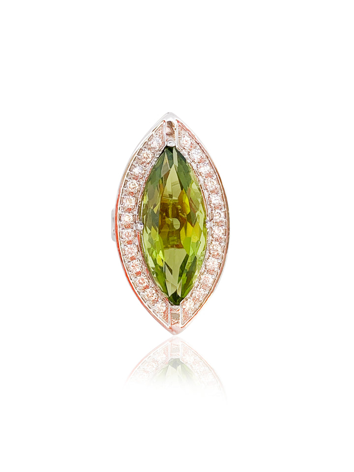 Peridot Marquise- Cut Diamond Ring