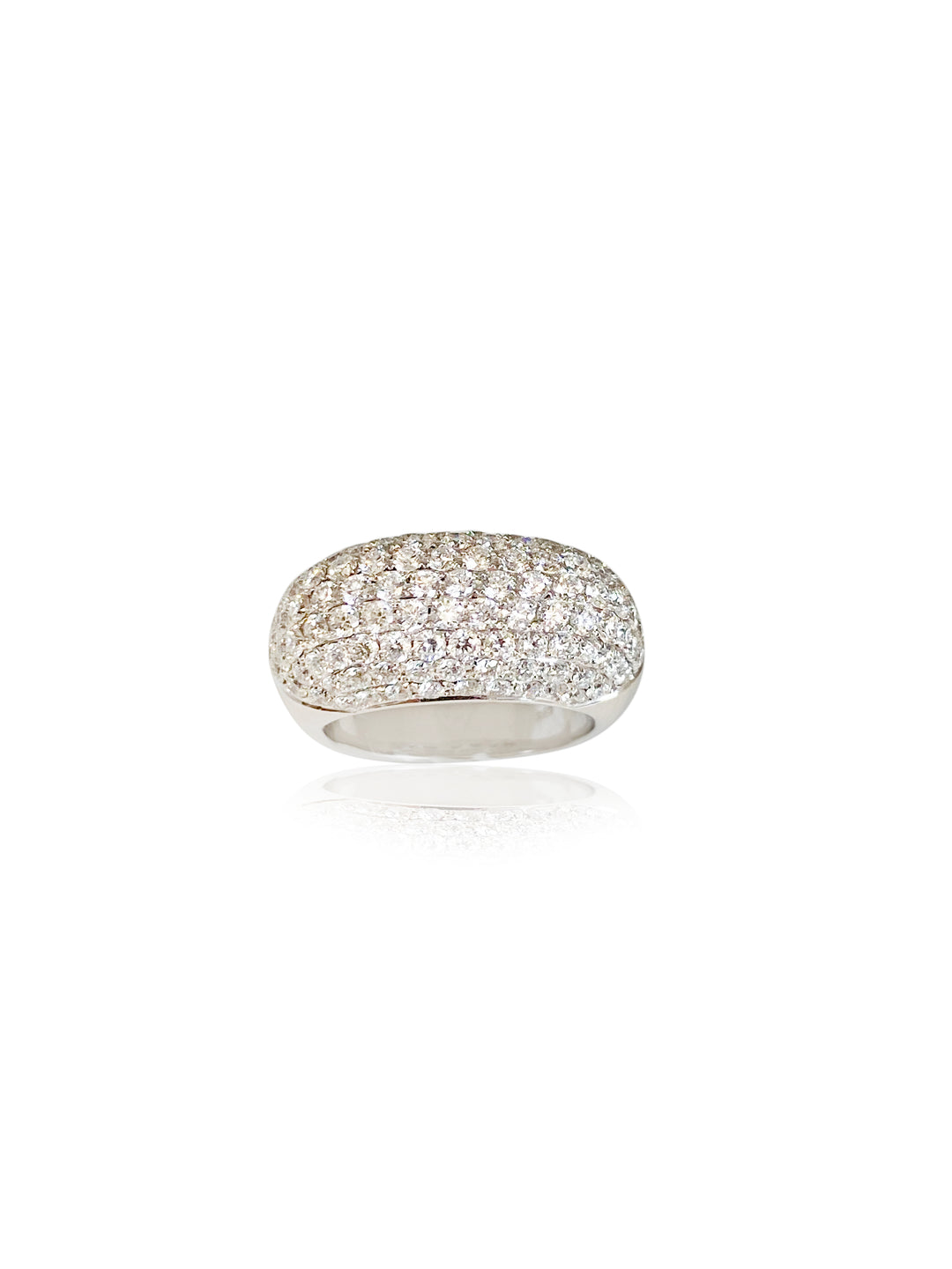 14k Gold 10 Row  Round Diamond Pave Dome  Ring