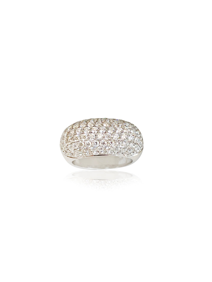 14k Gold 10 Row  Round Diamond Pave Dome  Ring