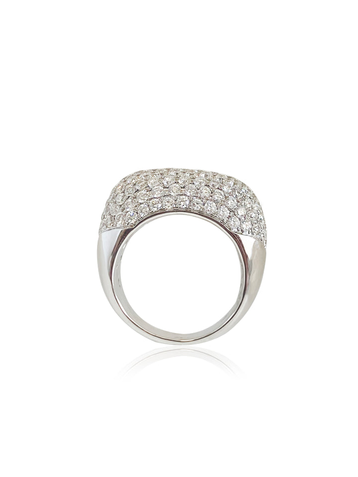 14k Gold 10 Row  Round Diamond Pave Dome  Ring