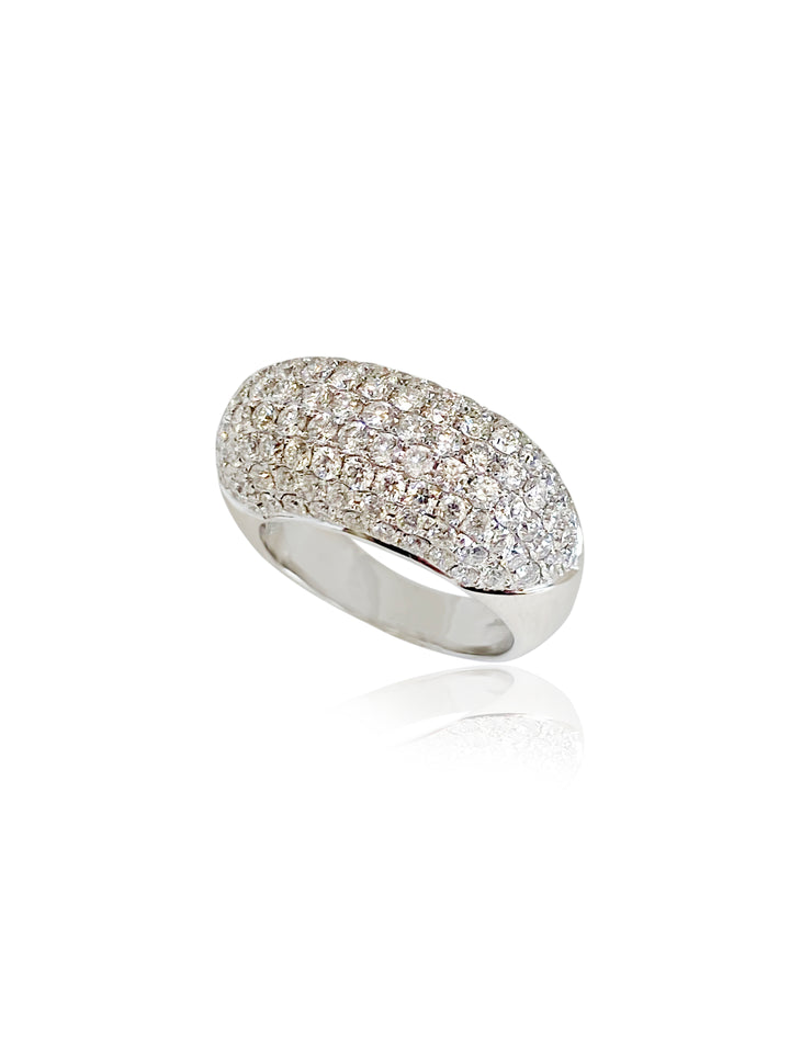 14k Gold 10 Row  Round Diamond Pave Dome  Ring