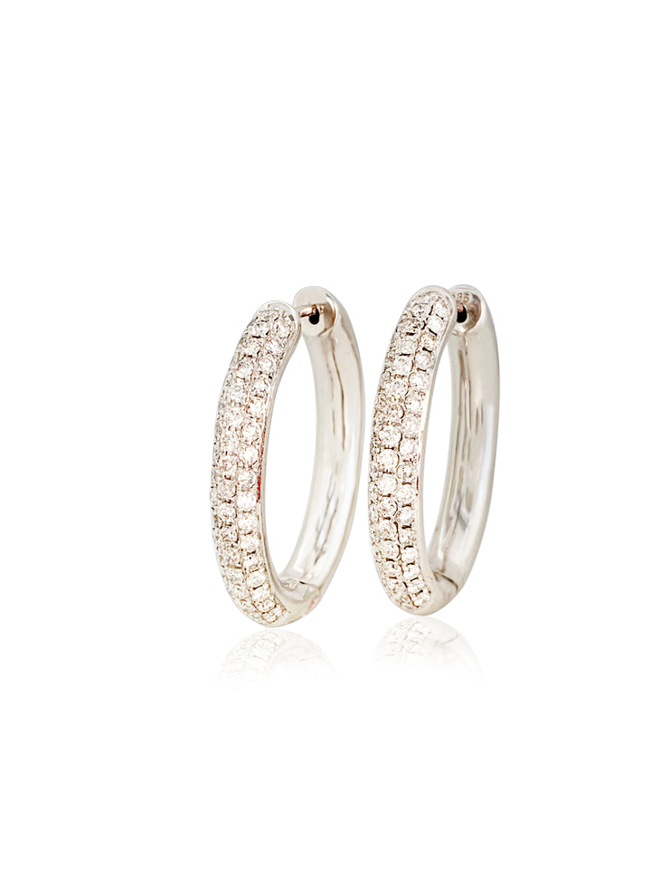 14K Oval Shape Diamond Pave Hoop Earrings