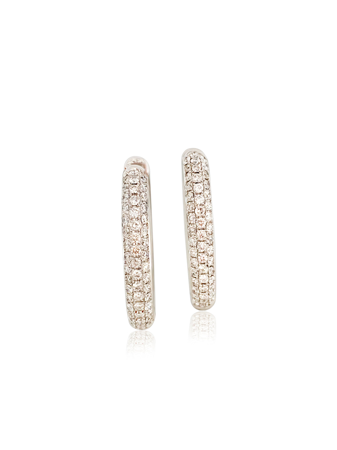 14K Oval Shape Diamond Pave Hoop Earrings