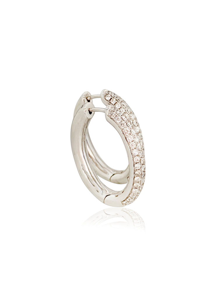 14K Oval Shape Diamond Pave Hoop Earrings