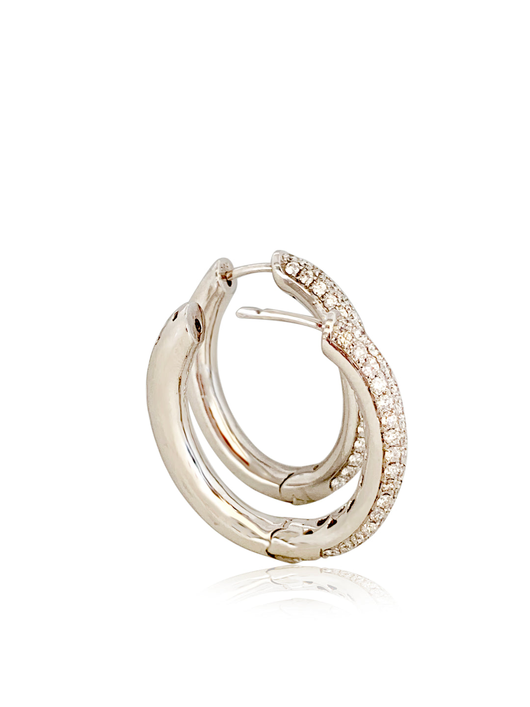 14K Oval Shape Diamond Pave Hoop Earrings