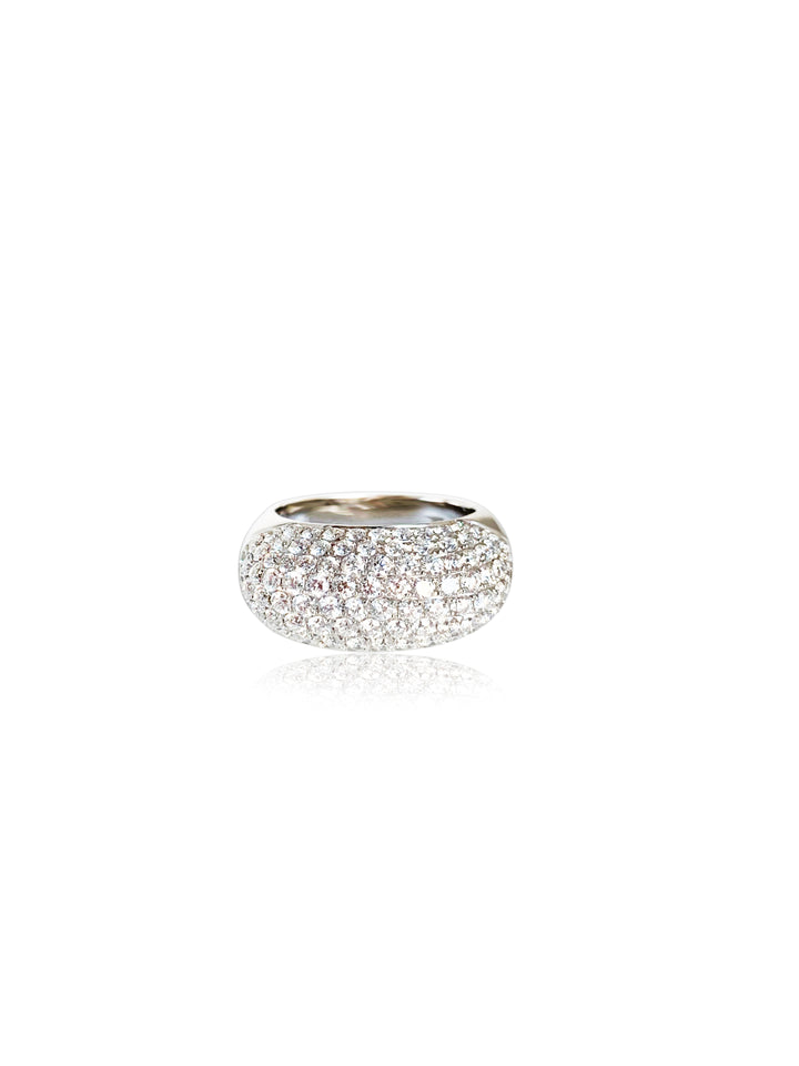 14k Gold 10 Row  Round Diamond Pave Dome  Ring