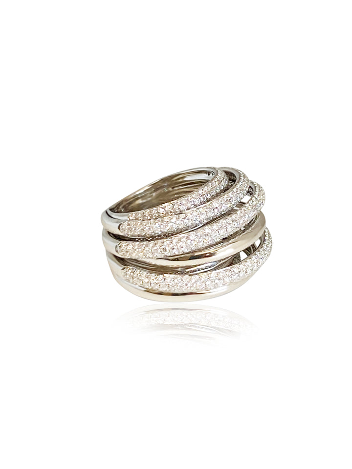 Wraparound Pave White Diamond Chunky Dome Ring