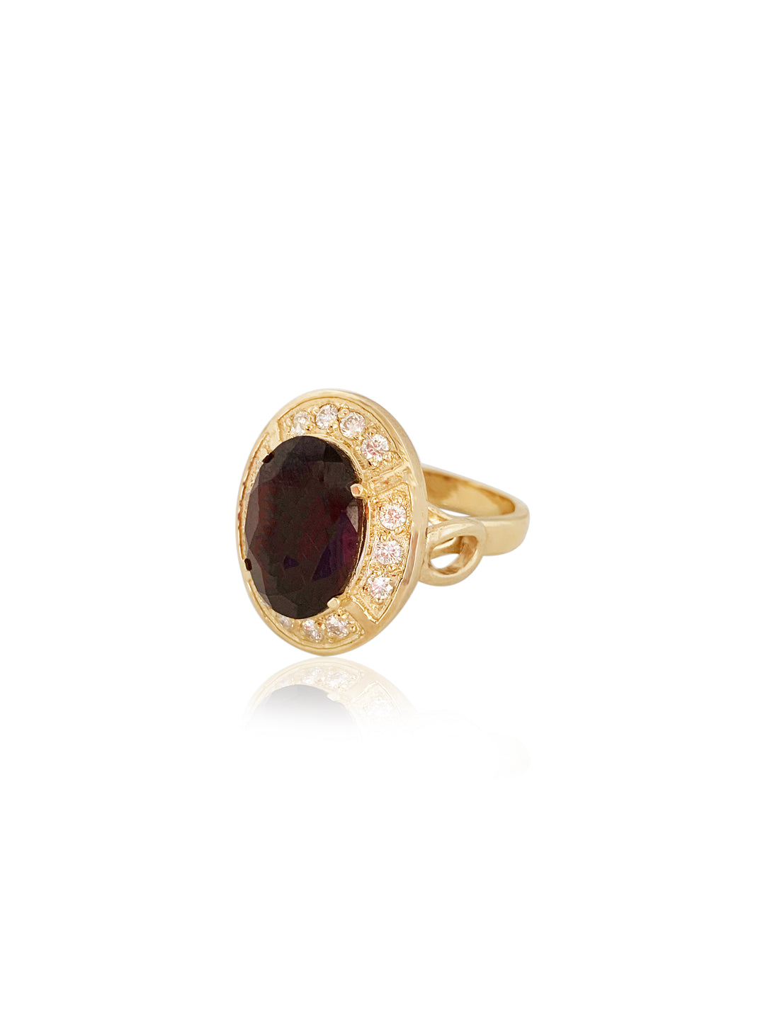 Vintage Art Deco Red Garnet Oval White Diamond Ring