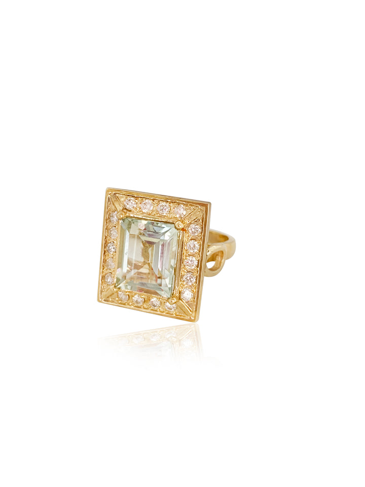 Green Amethyst Emerald Cut Diamond Ring