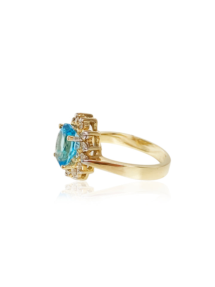 Swiss Blue Topaz Diamond Halo Solitaire Ring