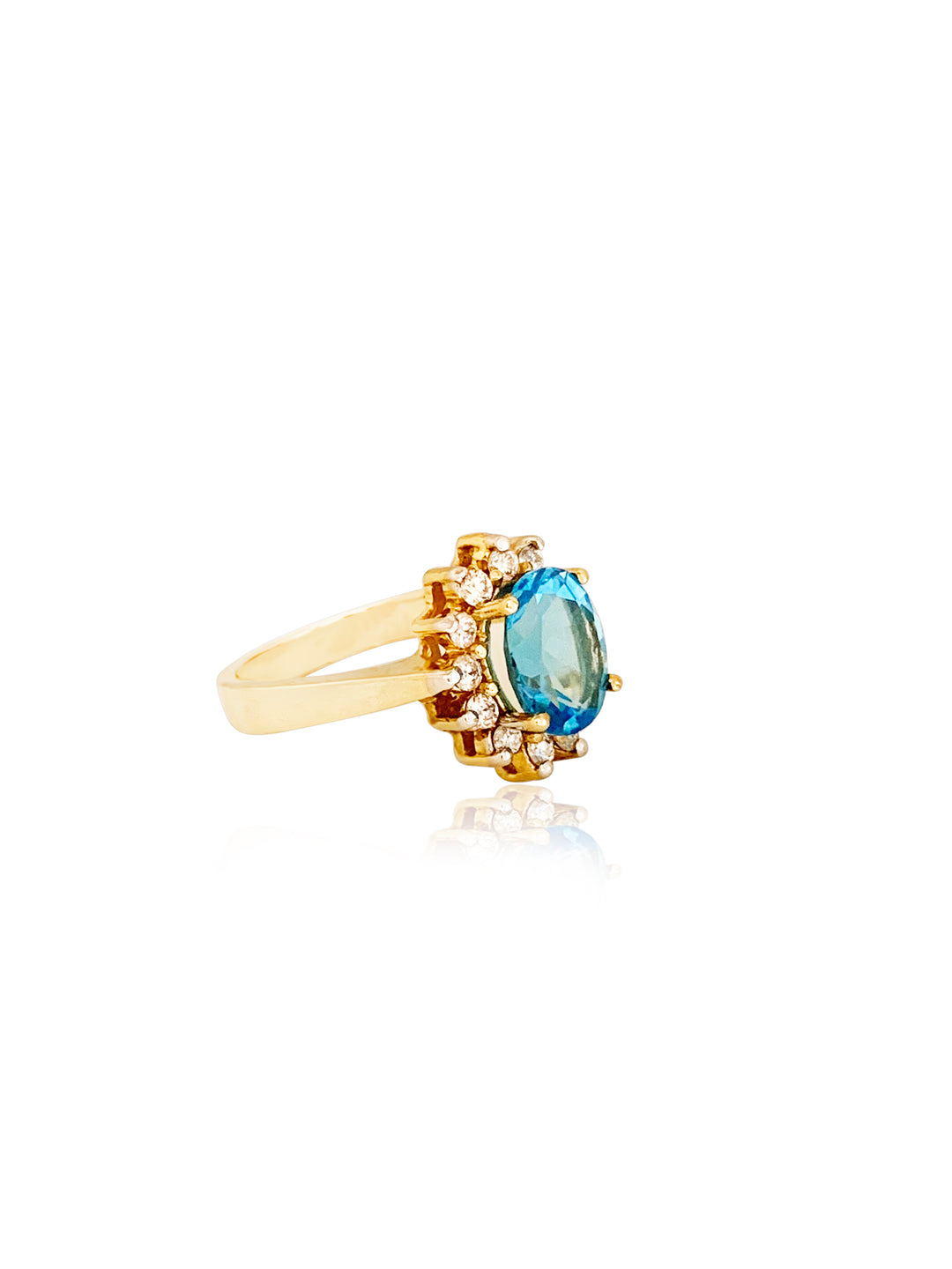 Swiss Blue Topaz Diamond Halo Solitaire Ring