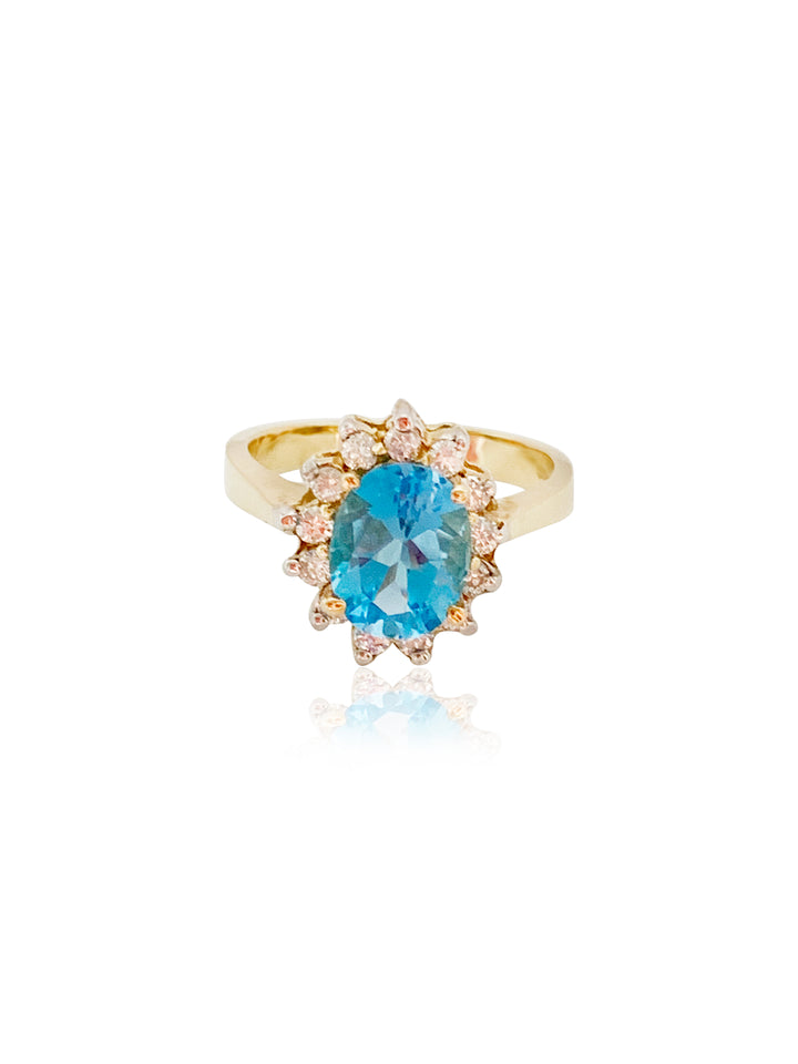 Swiss Blue Topaz Diamond Halo Solitaire Ring