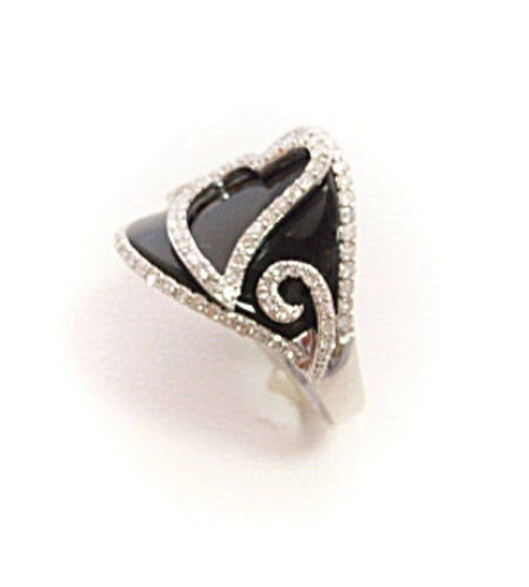 Black Onyx  with white hearts diamonds ring